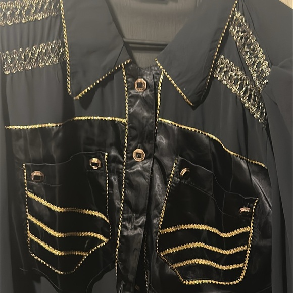 Michel Elliot black & gold trim blouse NWT sheer - Picture 4 of 16